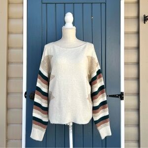 Madewell Stripe-Sleeve Pullover Sweater Stretch Wool Blend Women’s Size Medium